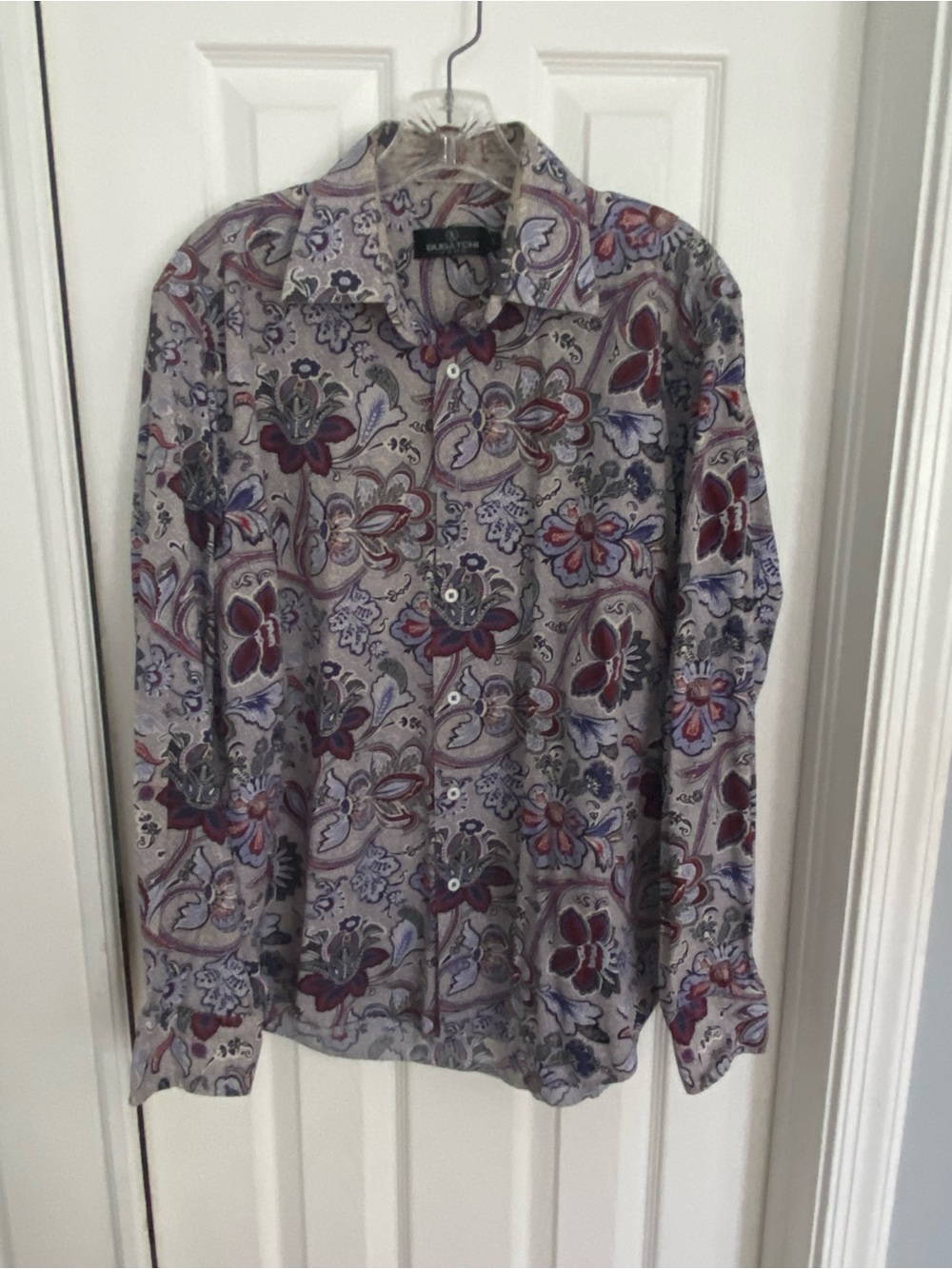 Bugatchi Men's Gray & Purple Floral Button-Down Shirt Large.